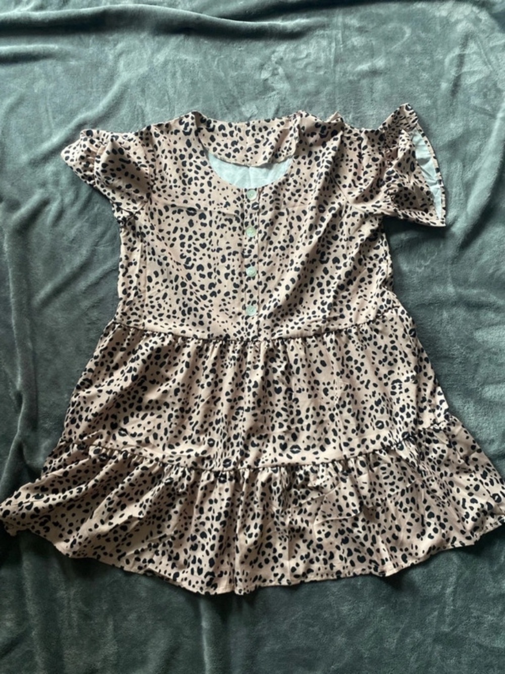 Tiered Leopard Print Dress in Beige and Black